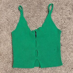 Green Ribbed Knit Women's Top